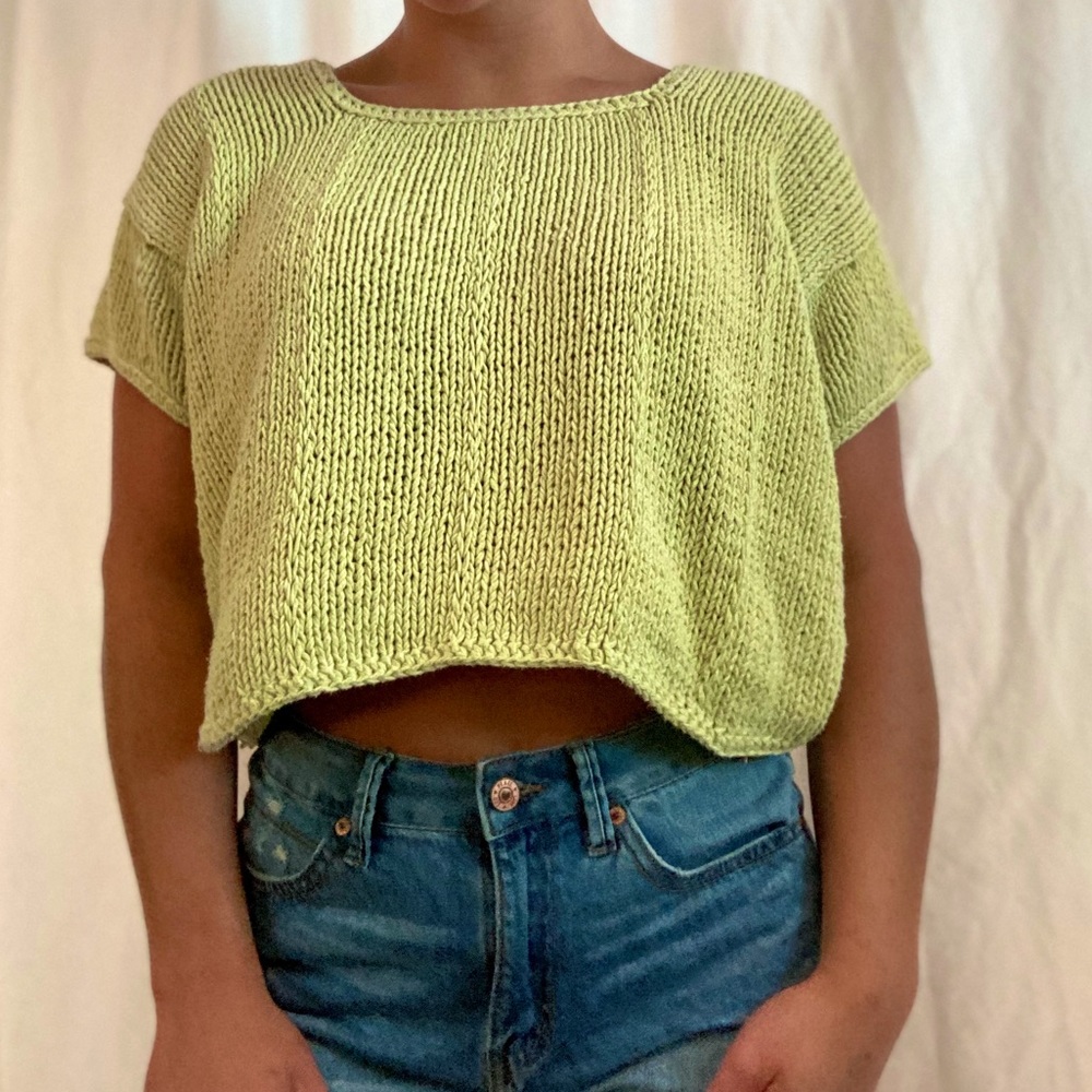 Rico Lime Green Cropped Crochet Knit Top
